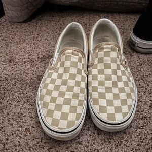 Vans Checkered Slip-On Shoes - Tan and White